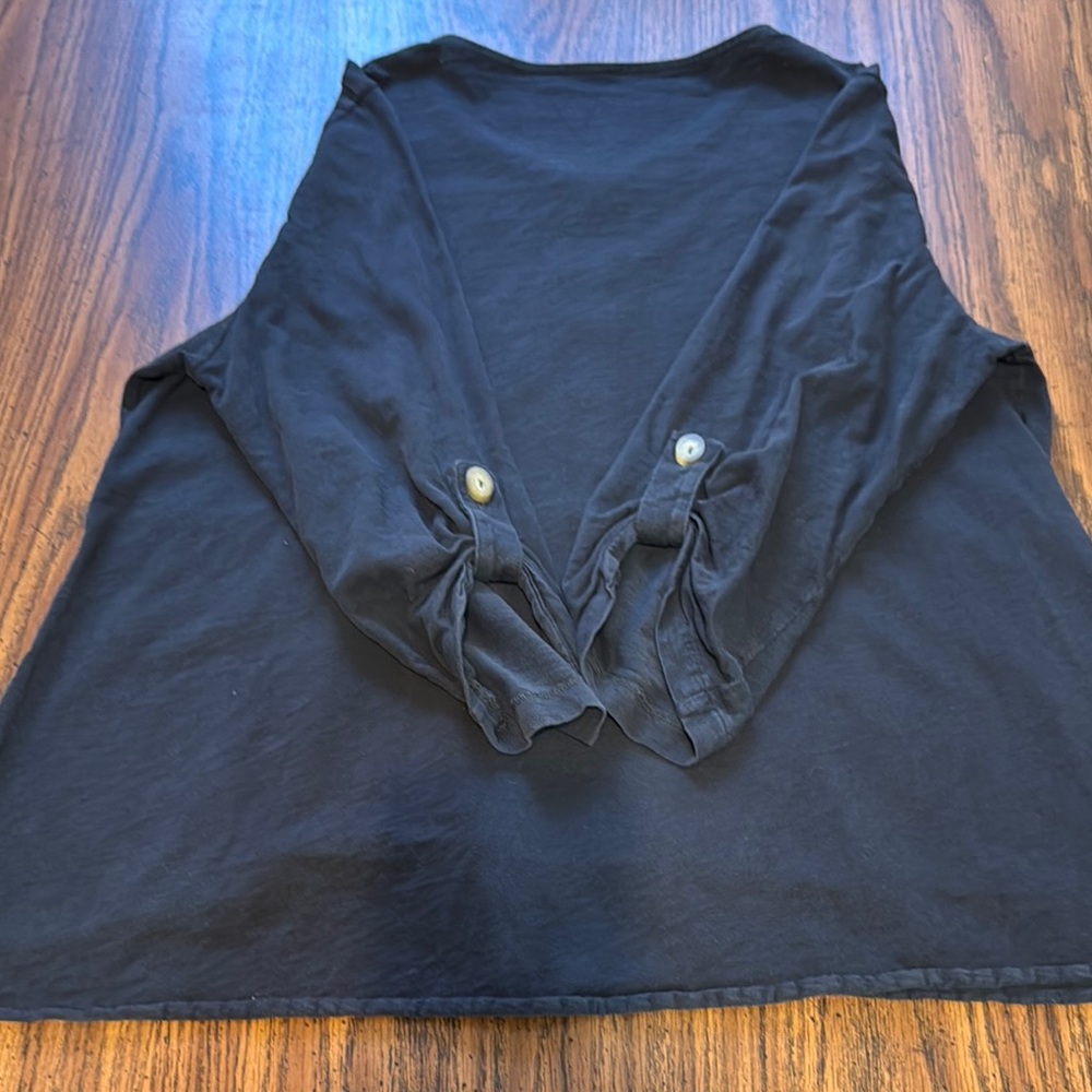 Soft Surroundings Women’s Gray Boxy Cuffed Sleeve Blouse Size Large - Picture 2 of 6
